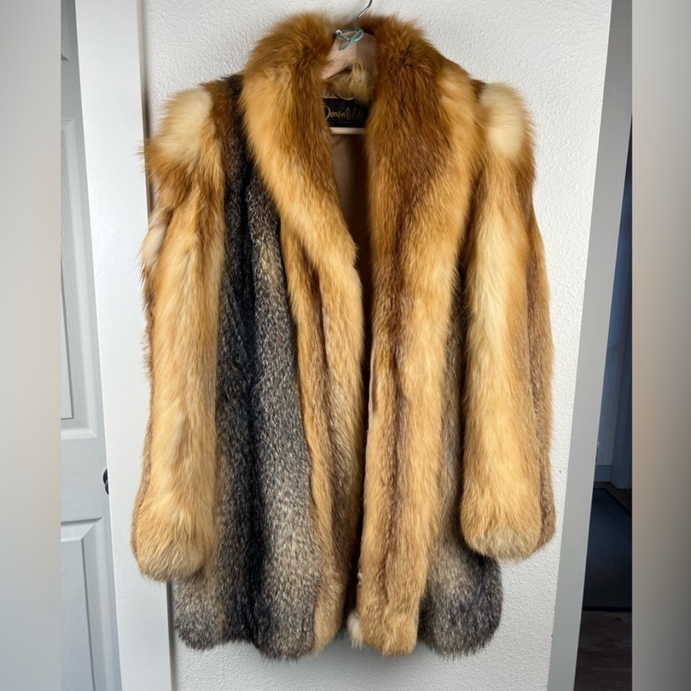 Luxurious Multicolor Genuine Vintage Red Fox Fur Coat